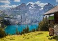lake, mountains, hut