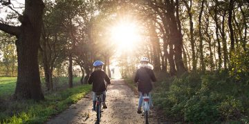 girls, bicycle, helmets