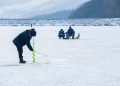 ice fishing, snow, dog