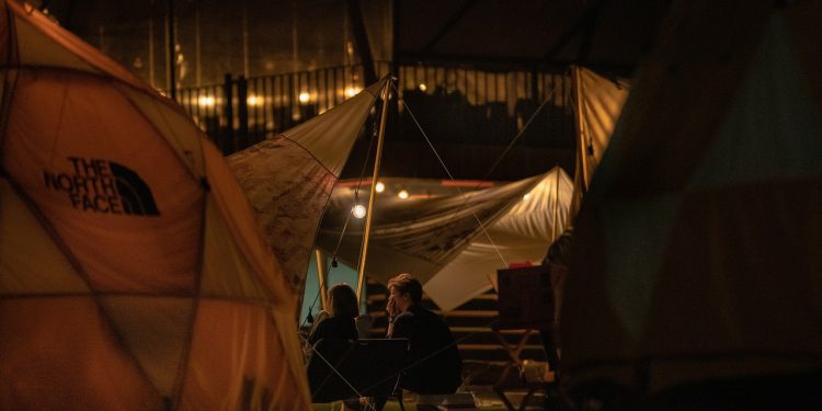 camping, tent, friend