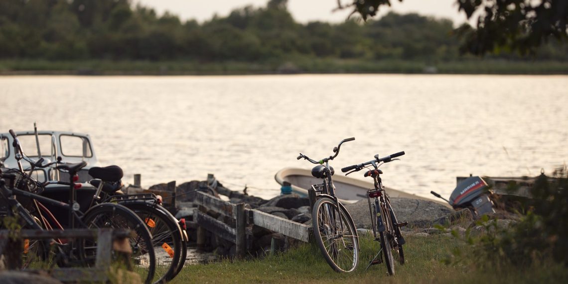bicycle, lake, nature