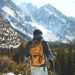 Men's Blue Leather Jacket and Brown Backpack