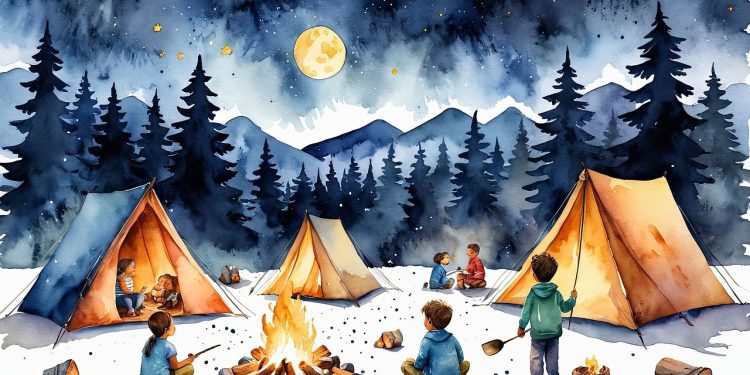 watercolor, camping, night