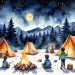 watercolor, camping, night